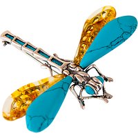 Be-Jewelled Dragonfly Brooch - Cognac Amber/Turquoise