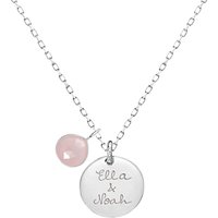 Merci Maman Personalised Gemstone Disc Pendant Necklace - Silver/Rose Chalcedony