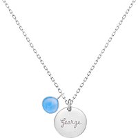 Merci Maman Personalised Gemstone Disc Pendant Necklace - Silver/Blue Chalcedony