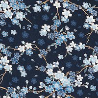Kokka Japanese Floral Print Fabric - Navy