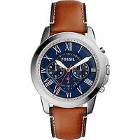 Fossil Men's Grant Chronograph Leather Strap Watch - Tan/Navy