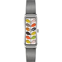 Orla Kiely Women's Rectangular Stem Mesh Bracelet Strap Watch - Silver/Multi