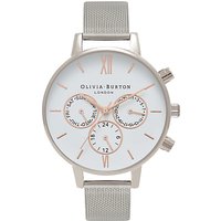Olivia Burton Big Dial Chrono Detail Chronograph Mesh Bracelet Strap Watch - Silver/White