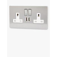Varilight 2 Gang 13A 3 Pin Double Switch Socket With 2 USB - Brushed Steel