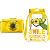 Nikon COOLPIX W100 Waterproof Digital Camera, 13.2MP, HD 1080p, 3x Optical Zoom, Bluetooth & 2.7 LCD Screen - Yellow