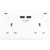 British General 13A White Switched Double Socket With Shelf & 2 X USB - 5050765142304