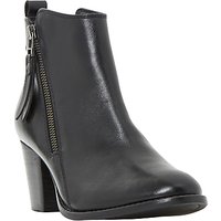 Dune Pontoon Stacked Heel Ankle Boots - Black Leather