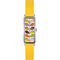 Orla Kiely Women's Rectangular Stem Leather Strap Watch - Yellow/Multi