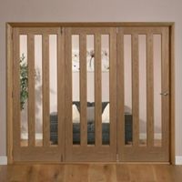 Saxton Vertical 3 Lite Oak Veneer Glazed Internal Folding Door LH (H)2035mm (W)2146mm - 5011944039426