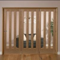 Saxton Vertical 3 Lite Oak Veneer Glazed Internal Folding Door RH (H)2035mm (W)2374mm - 5011944039457
