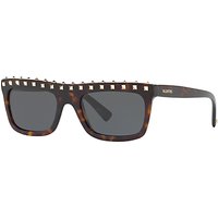 Valentino VA4010 Studded Rectangular Sunglasses - Tortoise/Grey