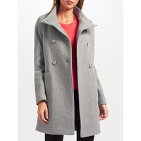 John Lewis Double Breasted Funnel Neck Twill Coat - Light Grey