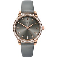 Sekonda Women's Crystal Leather Look Strap Watch - Grey