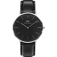 Daniel Wellington Unisex Sheffield Leather Strap Watch - Black/Silver