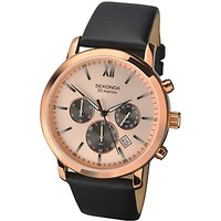 Sekonda Men's Chronograph Date Leather Strap Watch - Black/Rose Gold