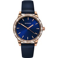 Sekonda Women's Crystal Leather Look Strap Watch - Midnight Navy