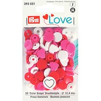 Prym 12.4mm Colour Snaps Press Fasteners, 30 Pieces - Pink/Red/White
