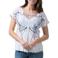 Sugarhill Boutique Butterfly Embroidered Cutwork Top - White/Blue