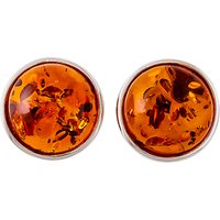 Be-Jewelled Amber Round Stud Earrings - Silver/Cognac