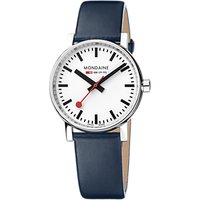 Mondaine Unisex Evo 2 Leather Strap Watch - Navy/White