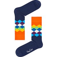 Happy Socks Faded Diamond Socks, One Size, Black/Orange - Navy/Orange