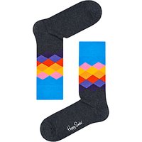 Happy Socks Faded Diamond Socks, One Size, Black/Orange - Grey/Blue
