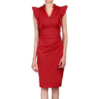 Jolie Moi Frill Shoulder V-Neck Dress - Red