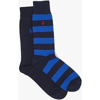 Polo Ralph Lauren Rugby Stripe And Plain Socks, One Size, Pack Of 2 - Denim