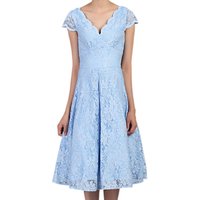 Jolie Moi Cap Sleeve Scalloped Lace Dress - Ice Blue