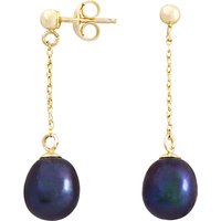A B Davis 9ct Gold Drop Chain Pearl Earrings - Black