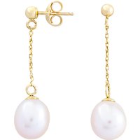 A B Davis 9ct Gold Drop Chain Pearl Earrings - Pink