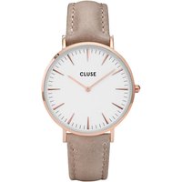 CLUSE Women's La Boheme Rose Gold Leather Strap Watch - Beige/White
