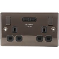 British General 13A Black Nickel Switched Double Socket & 2 X USB - 5050765118279
