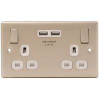 British General 13A Pearl Nickel Switched Double Socket & 2 X USB - 5050765118286