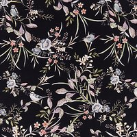 Indigo Fabrics Birds And Plants Print Fabric - Soft Toned Black