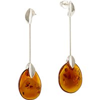 Be-Jewelled Amber Snake Drop Earrings - Silver/Cognac