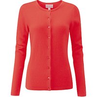 Pure Collection Crew Neck Cashmere Cardigan - Rich Coral