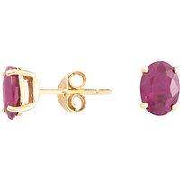 A B Davis 9ct Gold Oval Stud Earrings - Yellow Gold/Ruby