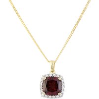 A B Davis 9ct Gold Diamond Cushion Cut Pendant Necklace - Garnet