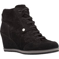 Geox Illusion Wedge Heeled Lace Up Trainers - Black Suede