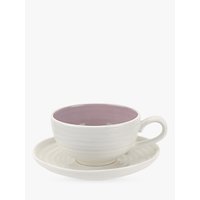 Sophie Conran For Portmeirion Teacup And Saucer, 200ml - White/Mulberry