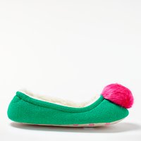 Boden Knitted Pom Pom Slippers - Green