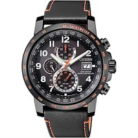 Citizen Men's Chronograph Tachymeter Date Eco-Drive Leather Strap Watch - Black/Orange