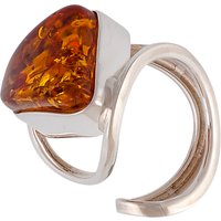Be-Jewelled Sterling Silver Triangular Baltic Amber Ring - Cognac