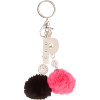 Pink And Black Pom Pom Initial "P" Keychain