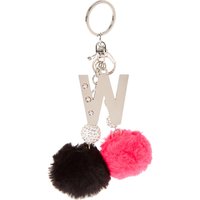 Pink And Black Pom Pom Initial "W" Keychain