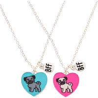 Pink & Blue Best Friends Pug Hearts Necklaces