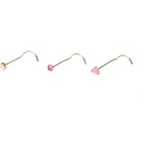 Sterling Silver 3 Pack Pink Heart Nose Studs