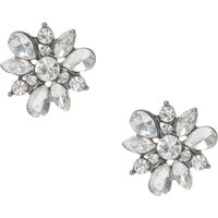 Silver Glitter Flower Hematite Stud Earrings