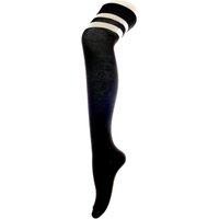 Black With White Stripes Over The Knee Socks